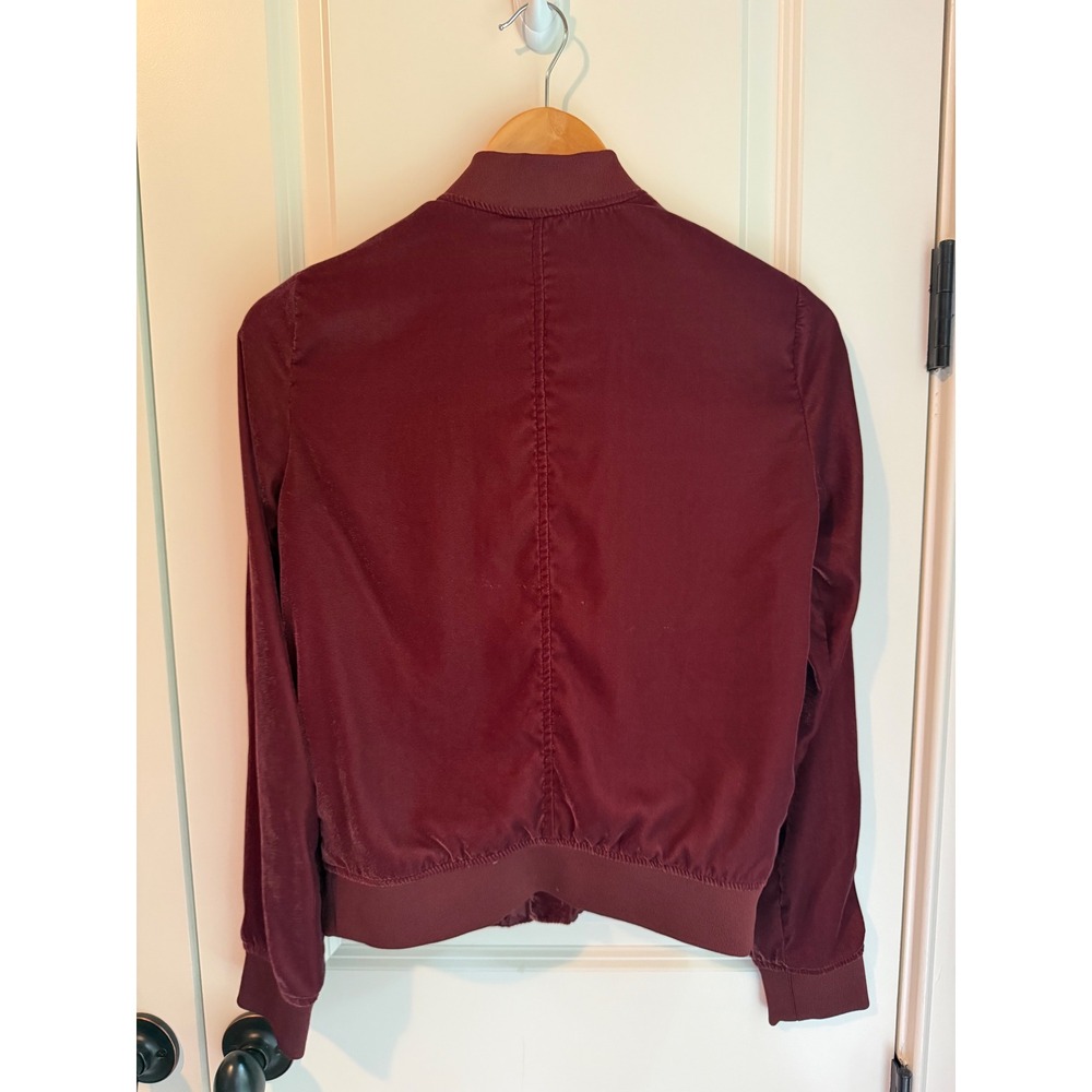 ana Women Burgundy Satin Bomber Jacket XS Maroon Full Zip Lightweight - Picture 2 of 5
